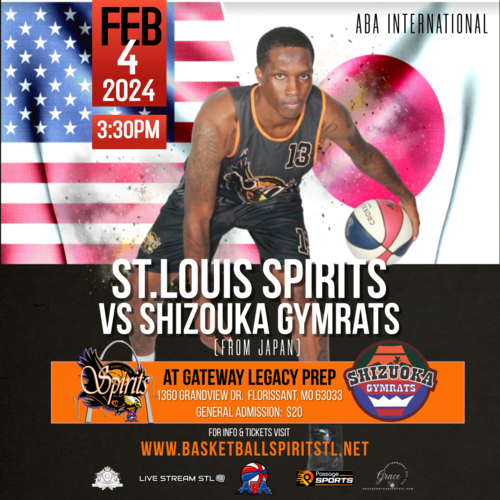 ABA Int'l: St. Louis Spirits vs Shizouka Gymrats clash poster