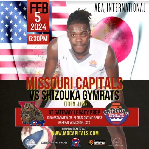 ABA Int'l: Missouri Capitals vs Shizouka Gymrats clash poster